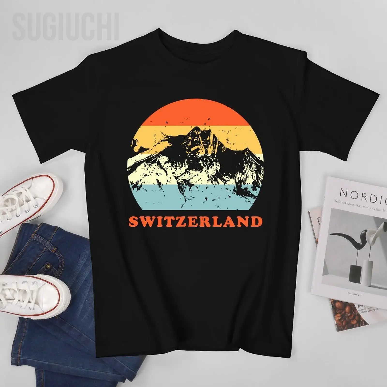 Unisex Men Switzerland Vintage Mountain Lover Throwback Vacation Tshirt Tees O-neck T Shirts Women Boys 100% Cotton T-Shirt