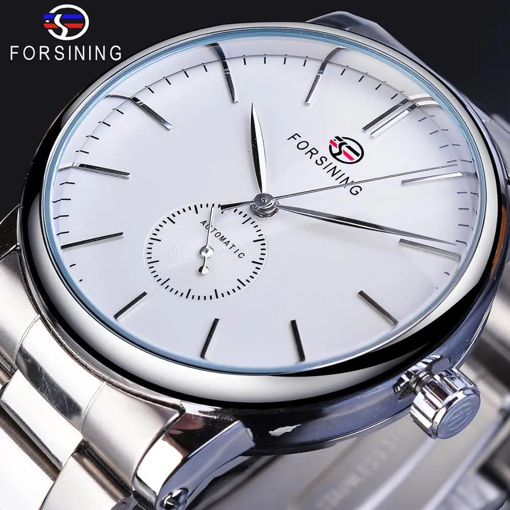 

Forsining Top Brand Classic Watch Mechanical Automatic Man Silver Full Stainless Steel Simple Business Design Relogio Masculino