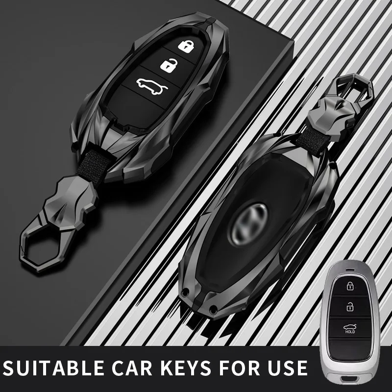 Fit for Hyundai Car Smart Key Case Cover Chain Shell Ring for Solaris, Sonata, Hybrid, Grand NEXO, NX4, New Santa I30, IX35,Ix45