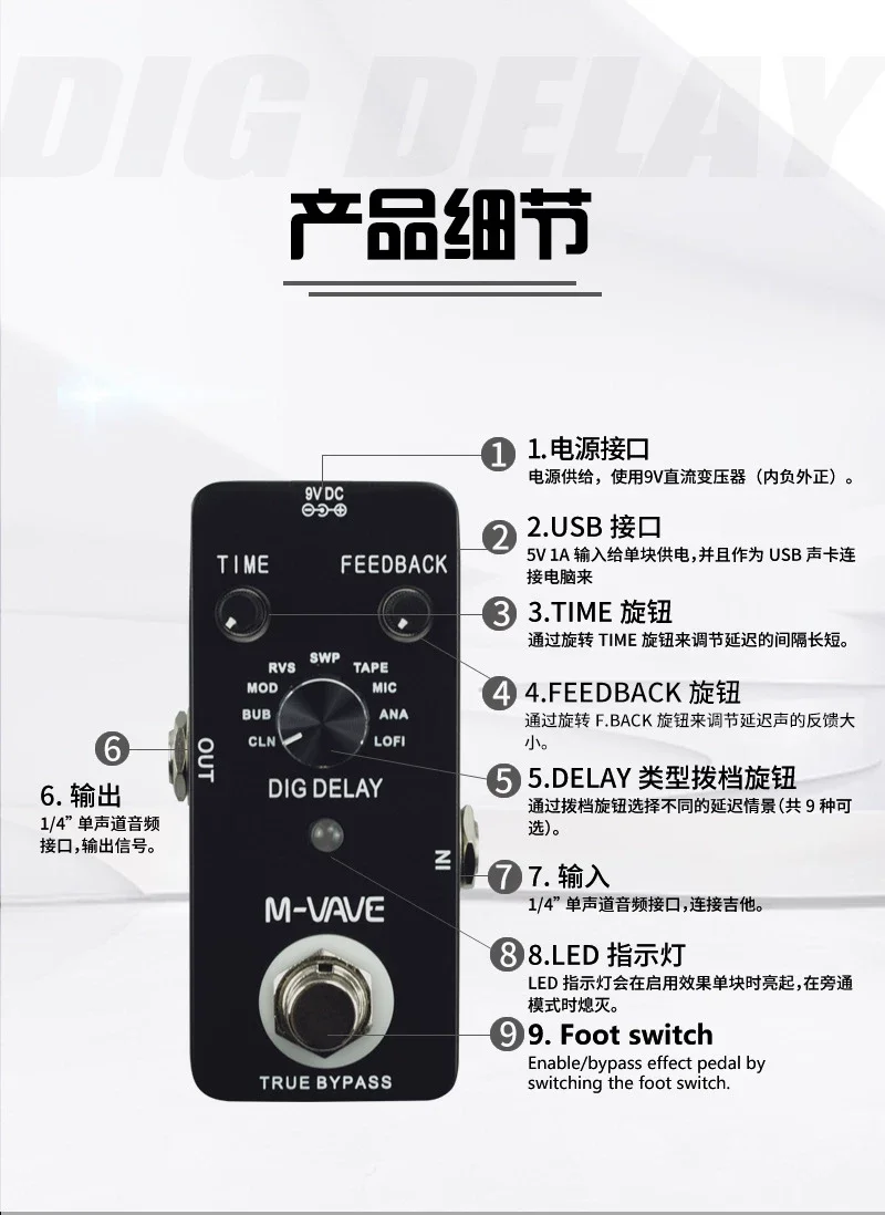 M VAVE Guitar Effect Pedal Overdrive Distortion Reverb Compressor Chorus True Bypass Mini Single Effect Processor For Guitar