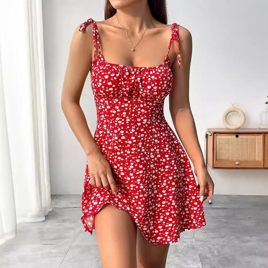 2024 nuevo SHEIN Essnce vestido de verano sin tirantes ajustado con estampado Floral estilo transfronterizo otro largo de manga sin mangas