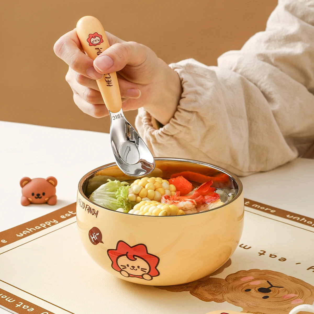 WORTHBUY 380/500ML Kid Rice Bowl 316 Stainless Steel Soup Bowl Anti Scalding Food Container For Children Cute Kitchen Tableware