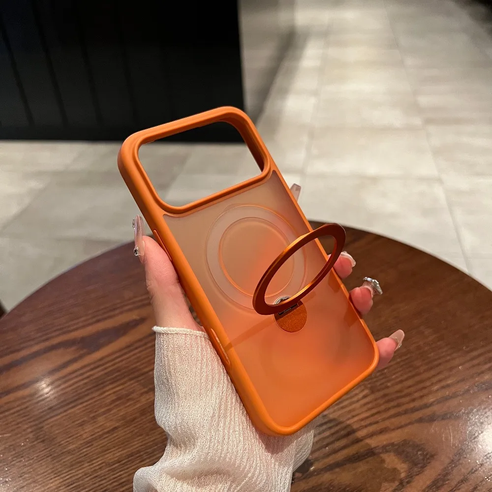 

Чехол премиум-класса для iPhone 17 Pro Max, оранжевый матовый, с магнитной подставкой, противоударный дизайн, совместимый с iPhone 16, 15, 14, 13, 12