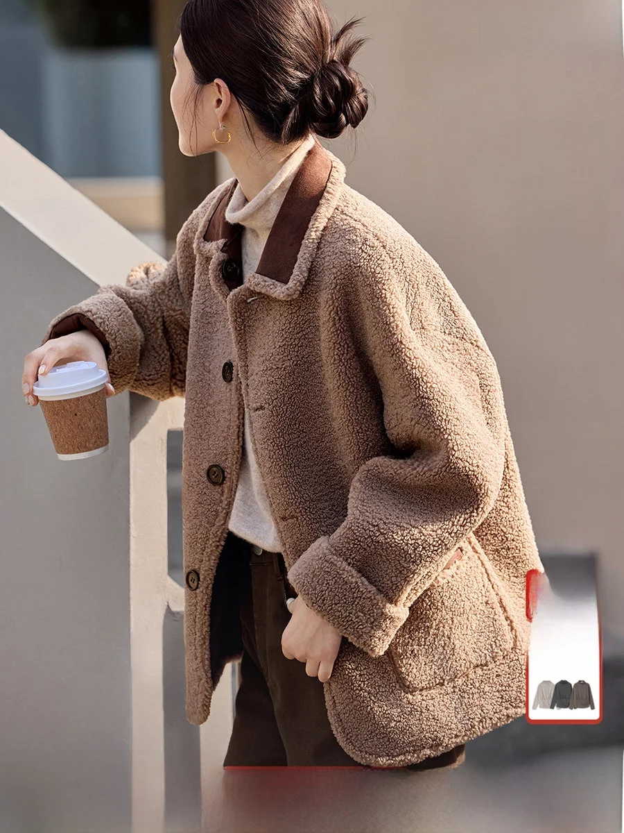 XWI Women's Double-Sided Wear Suede Jaet Thiened Autumn Winter New Sle Inteated Leather Fur Coat Warm Fluffy Polyester