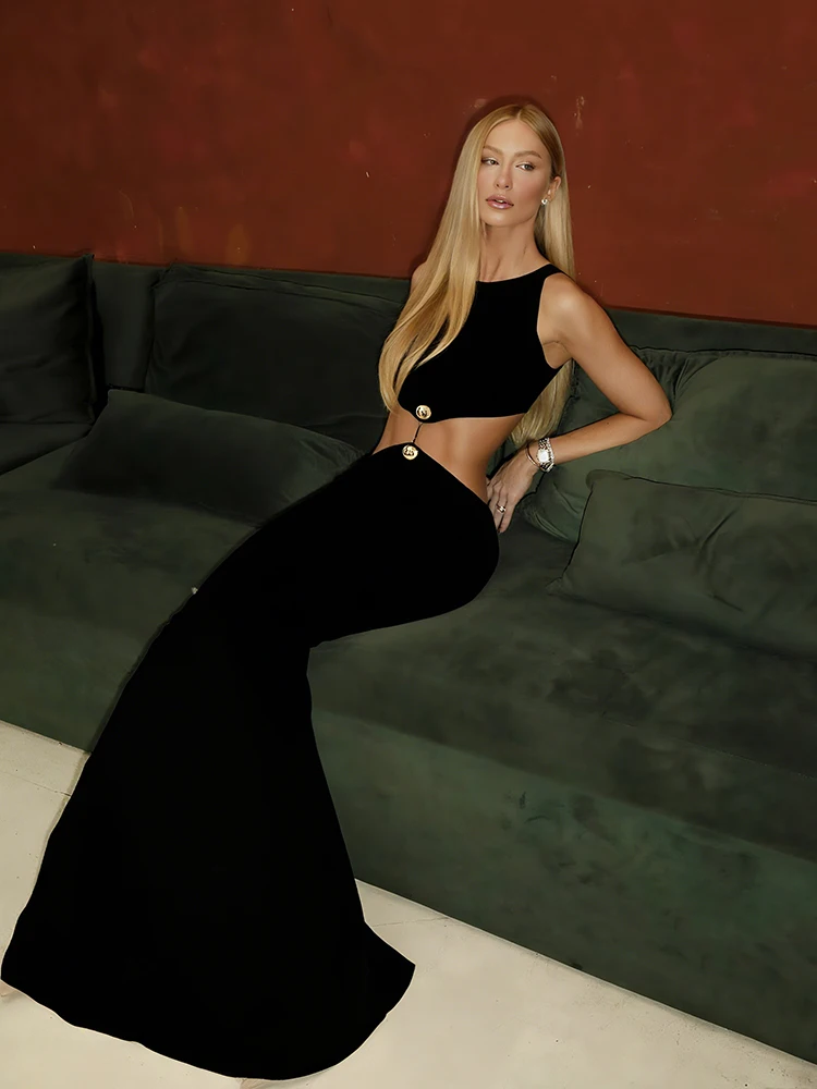 فساتين ماكسي نسائية بدون خصر من Kliou محب بسيط بدون أكمام ورقبة دائرية غمد مستقيم رداء نسائي فستان سهرة #5