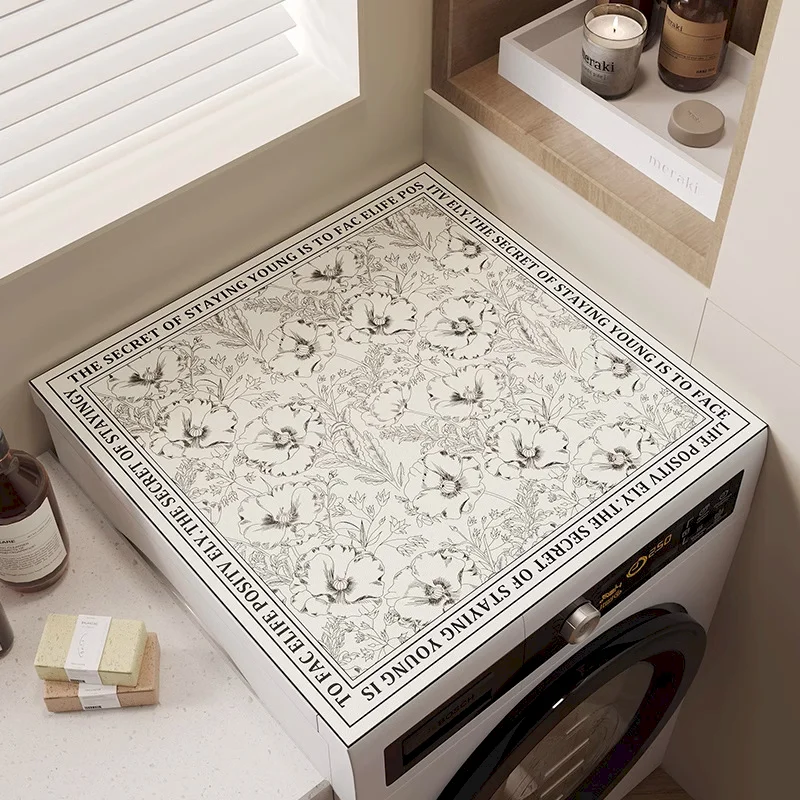 VIKAMA Washing Machine Top Dust Cover Pad, Retro Sketch Anti Slip Absorbent Pad, Refrigerator Dryer, Home Decoration