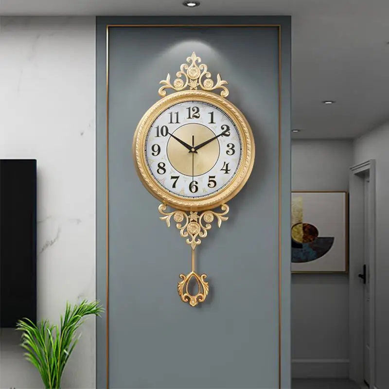 LH brass wall clock retro light luxury Nordic simple creative silent modern living room wall clock