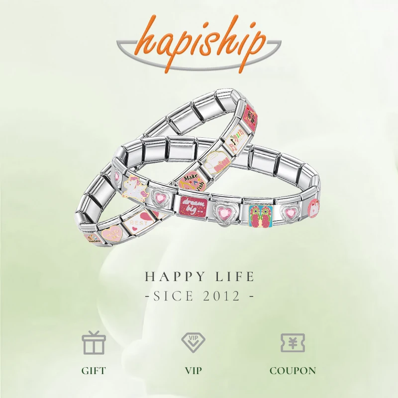 Hapiship Fashion Heart Butterfly Beetles Astronauts Shark Charm Italian Link Fit DIY 9mm Stainless Steel Bracelet Jewelry DJ543