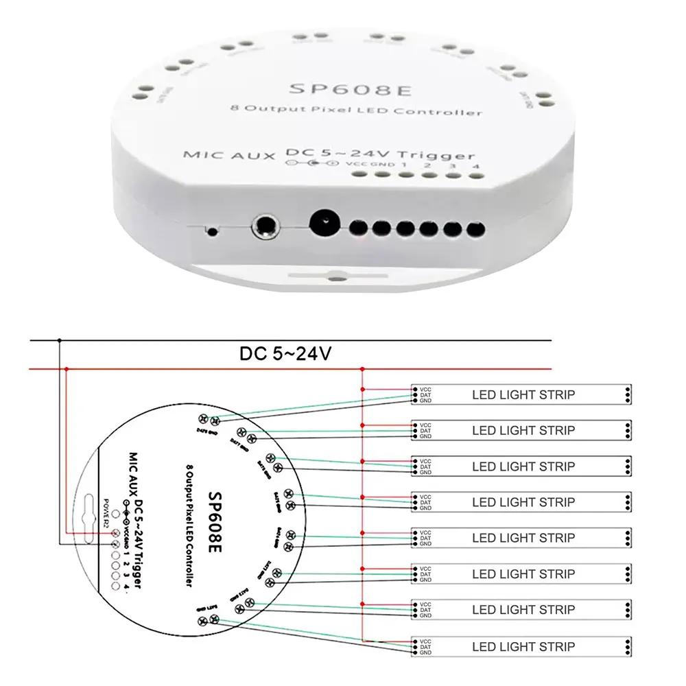 WS2812/2812B WS2811 RGB Led Strip Controller SP107E SP110E SP105E SP108E SP511E Bluetooth/WIFI/Music Smart Led Controller 5-24V