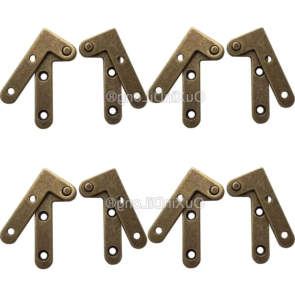 4Pairs 2 Inch Antique Brass Hidden Flip Door Pivot Hinges 180 Degree Rotating Cabinet Door Hidden Hinges Retro (L-Shape) 814Q