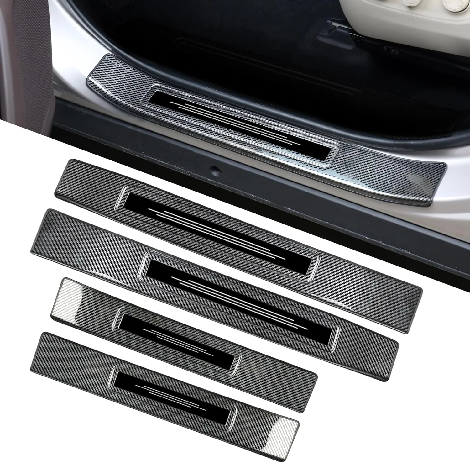 Stainless Steel Carbon Fiber Door Sill Protector for Toyota Highlander 2020-2025 Accessories Interior Door Entry Guard Cover Tri