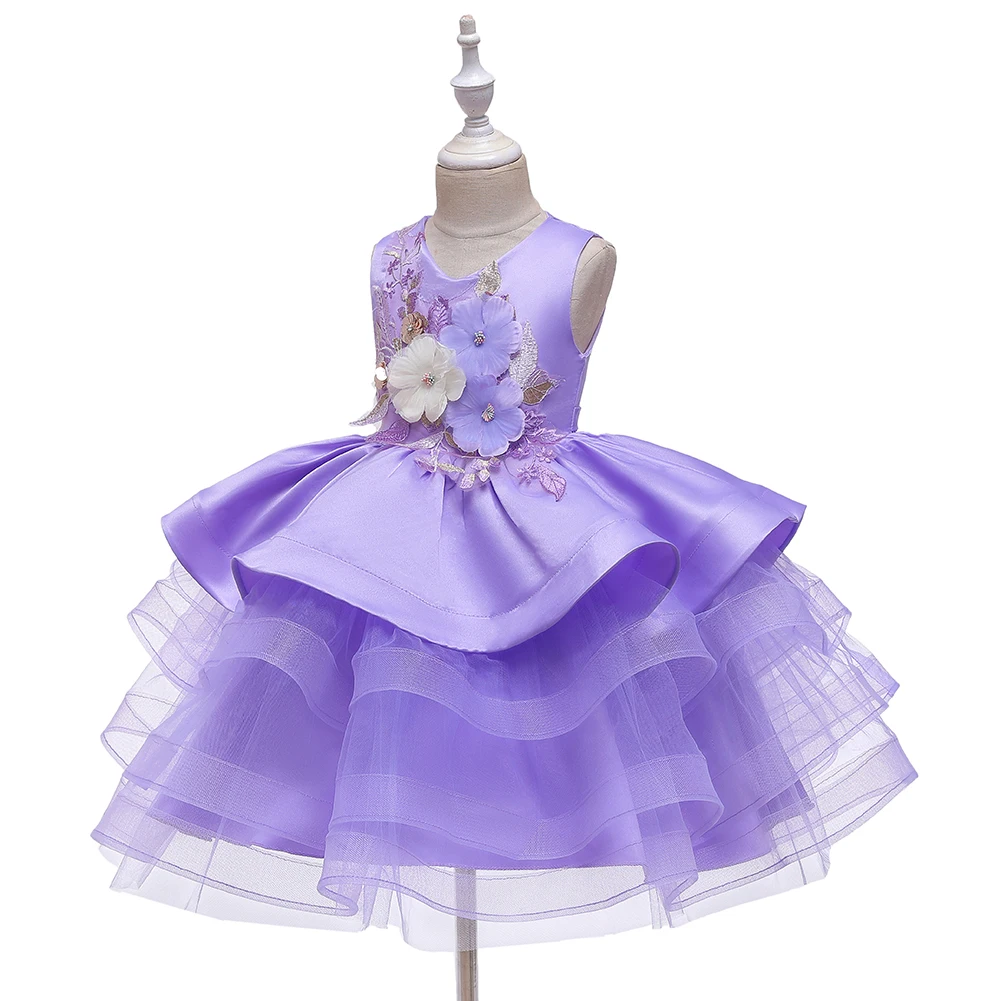 Fashion Children\'s Summer Dress Girl 0-8 Year Old Purple Fluffy Ball Dress Sweet Girl Princess Evening Dress