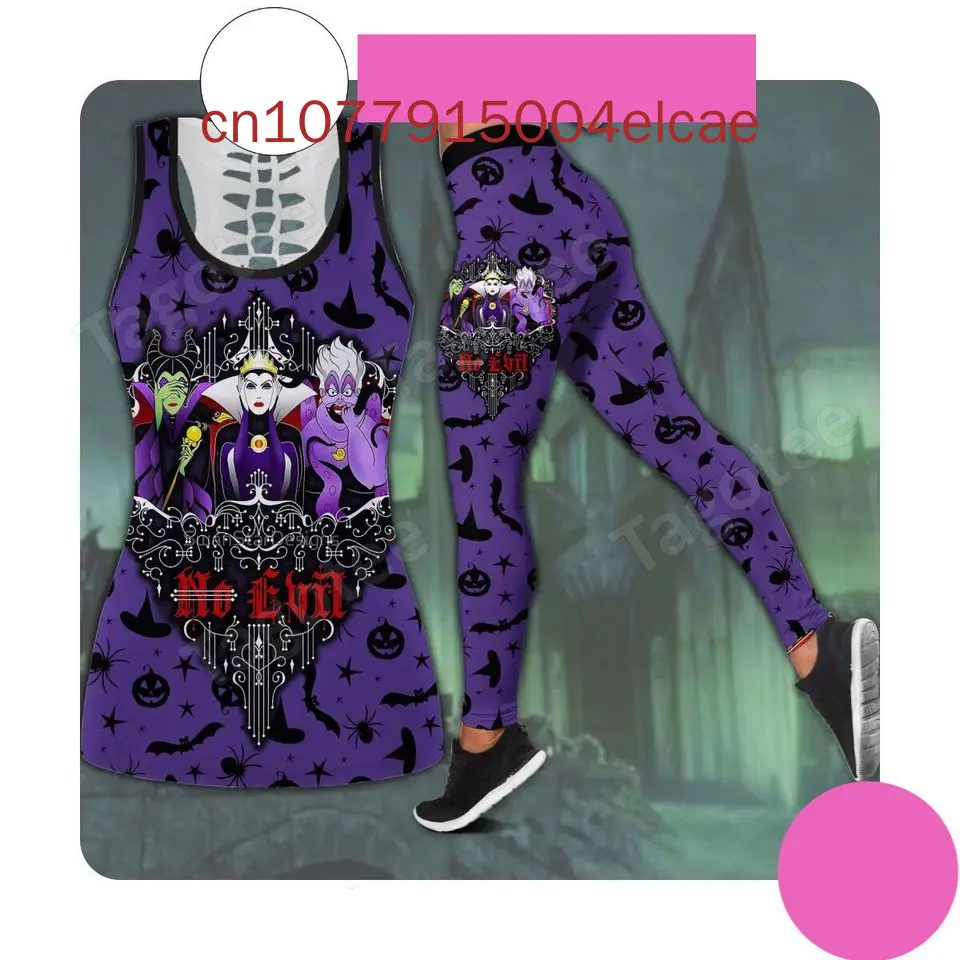 

Maleficent Villains Women Book Hollow Vest + Women Leggings Yoga Suit Fitness Leggings Sports Suit Disney Tank Top Legging Set
