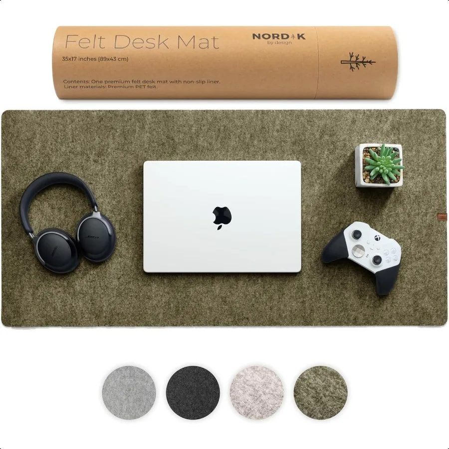 

Nordik Large Felt Desk Mat Timber Moss Green 35 x 17 inch Computer Desk Mat Keyboard and Mouse Pad Large Desktop Felt Pad