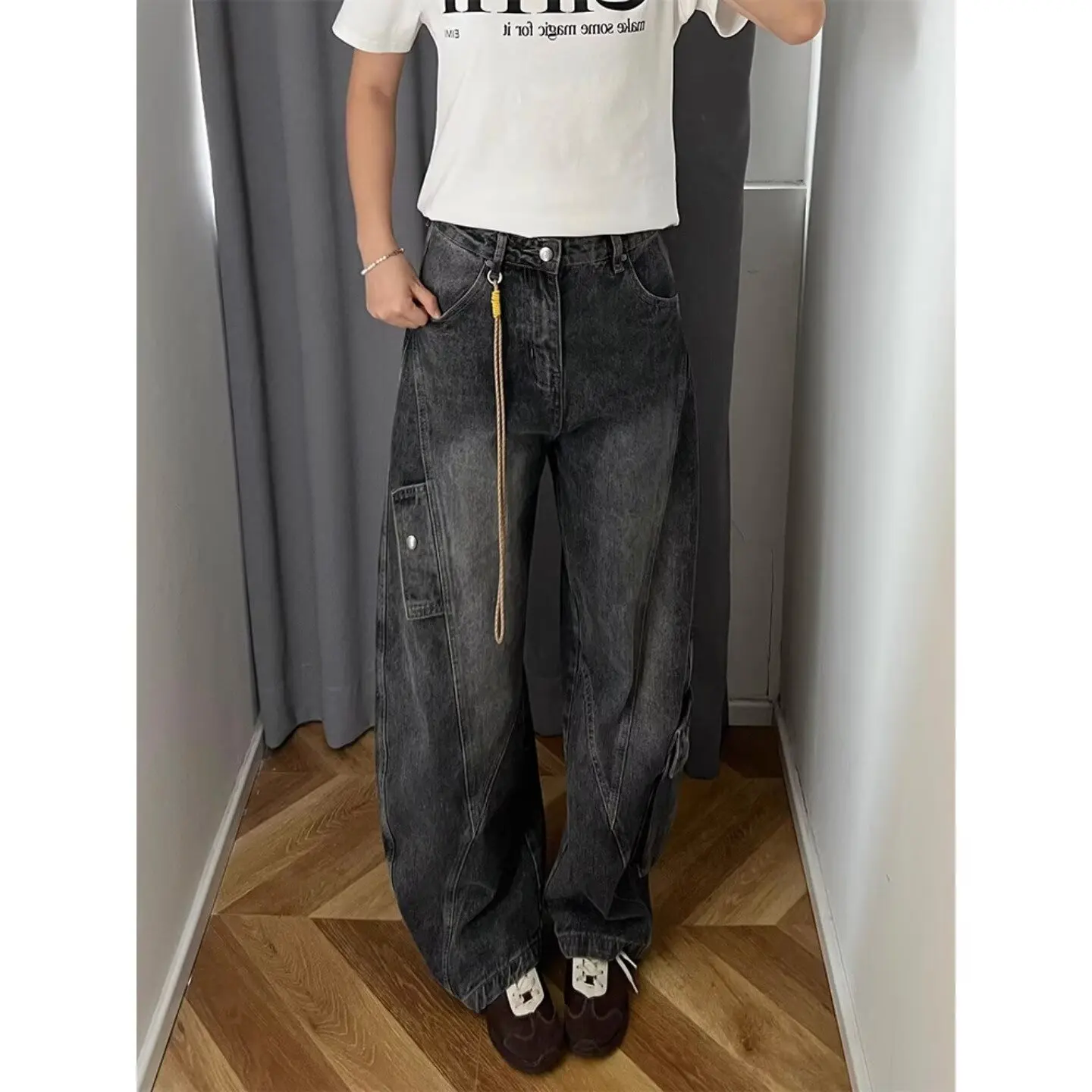 

Harajuku Sle Versatile Street Faion Jeans Loose Straight Cut Stand Fit Daily Wear Youth Men's Casual Loose Fit Jeans