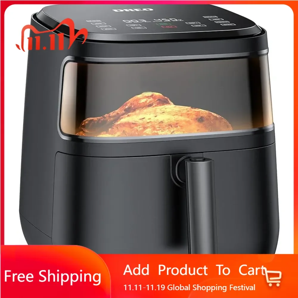 

100℉ to 450℉ Airfryer 11-in-1 Digital Air Fryer Oven Cooker With Visible Window Easy to Clean 6.8QT LED Touchscreen Airfryers