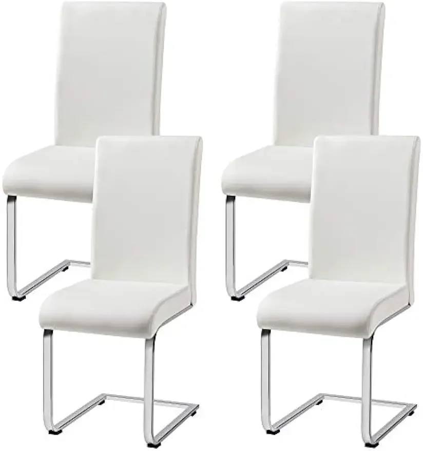 Set of 4 Dining Chairs Modern Kitchen Chairs Faux Leather Side Chairs with Upholstered Seat, Metal Legs and High Back