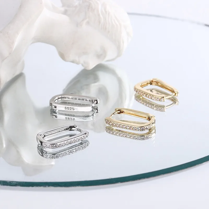 Charm Geometric Circle Zircon Hoop Earrings for Womens Luxury Gold Color Stainless Steel Dangle Korean Fashion Jewelry Accessory