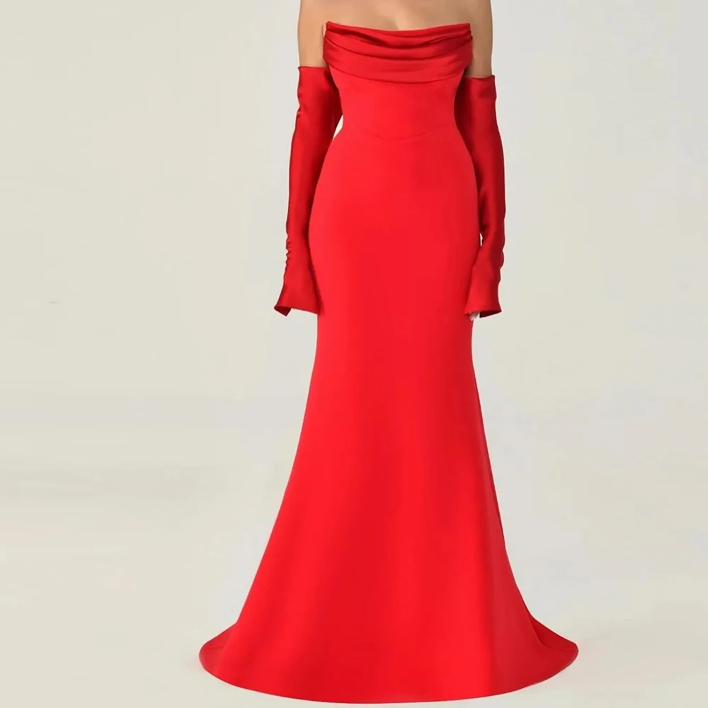 

Detachable Sleeve Sweep Train Floor Length Mermaid Zipper Back Solid Color Elegant Party Evening Dresses Woman Bridesmaid Gowns