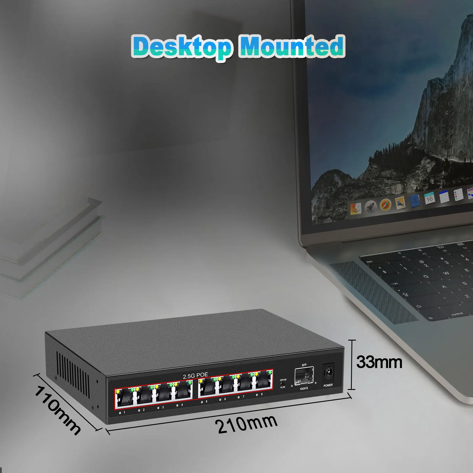 Switch Gigabit Switch POE a 8 porte 2.5Gbps + Switch Ethernet 10G SFP a 1 porta Switch di rete Hub LAN non gestito per AP Wireless VDI