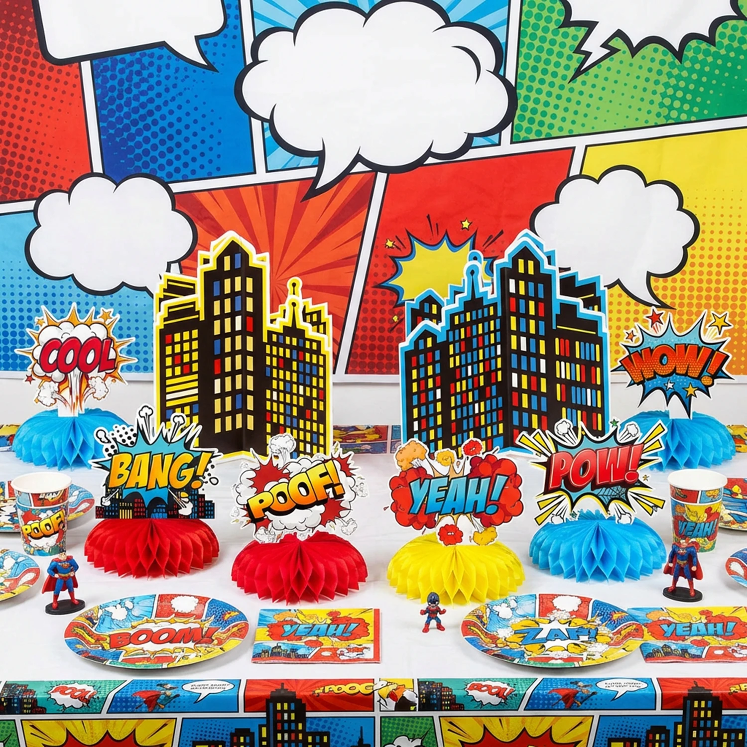 Cartoon City Hero Themen-Geburtstagsparty-Zubehör: Boom Honeycomb Party Center Dekoration für Kinder, Jungen, Babyparty, Vatertagsgeschenk