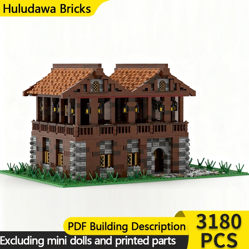 

Средневековый замок, модель MOC, строительные кирпичи, деревенское 2-этажное кафе, модульная технология, детские праздничные подарки, сборка игрушек, костюм