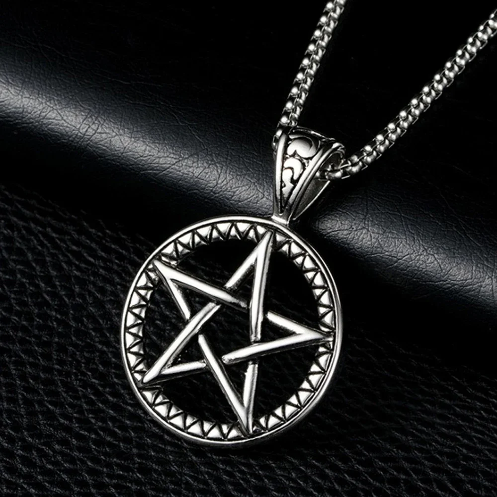 316L Stainless Steel Pentagram Pendant Necklace Vintage Satan Punk Hip Hop Biker Charm Pentagram Necklace Jewelry Wholesale