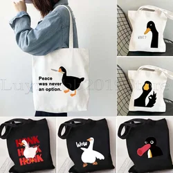 Funny Honk Untitled Goose Game Lovely Meme Judgmental Duck Cute Cartoon Animal Canvas Tote Bag Harajuku Shopper Cotton Handbag