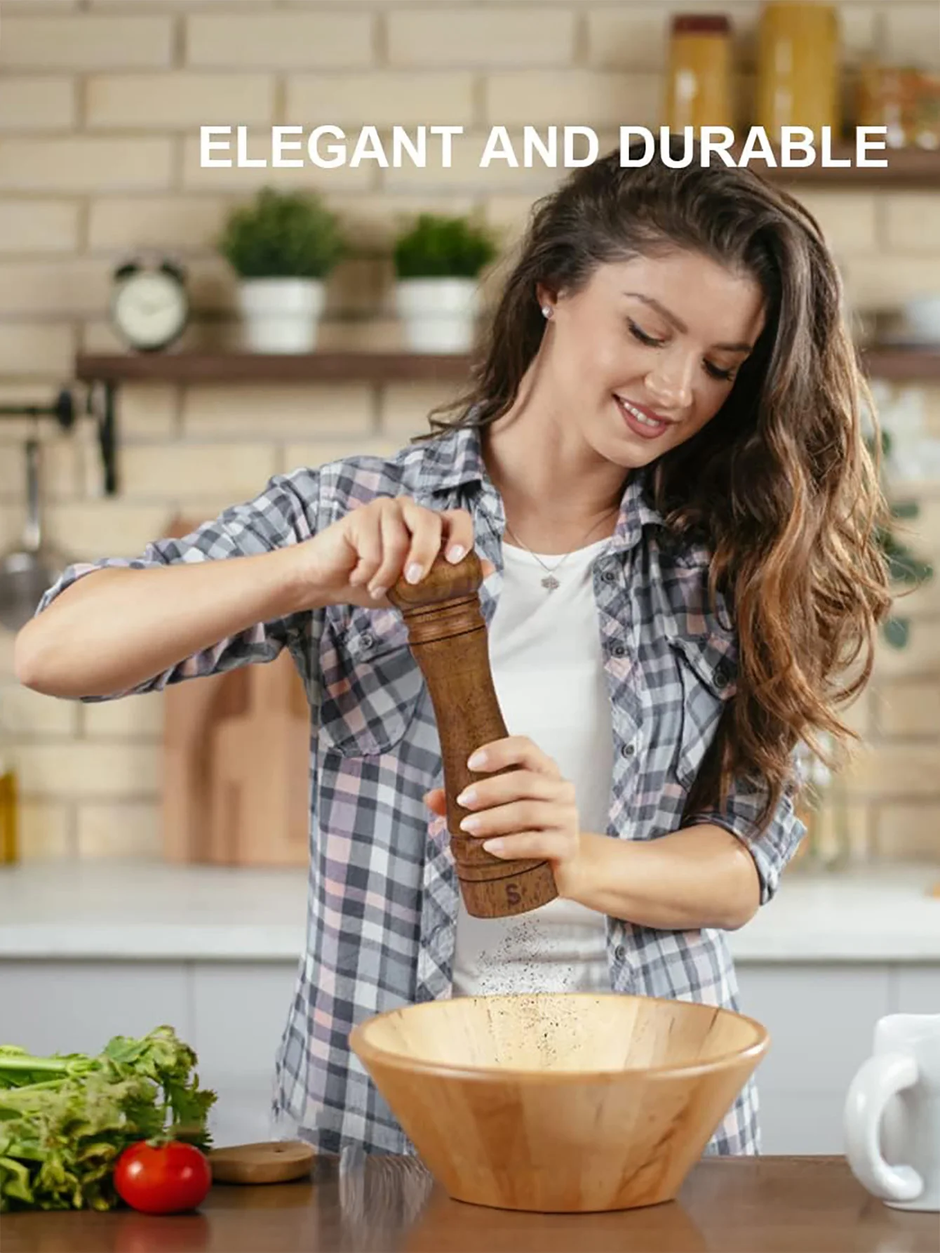 8-Inch Wood Salt And Pepper Grinder Set with Adjustable Ceramic Rotor - Salt Mill And Pepper Mill Shakers for Kitchen