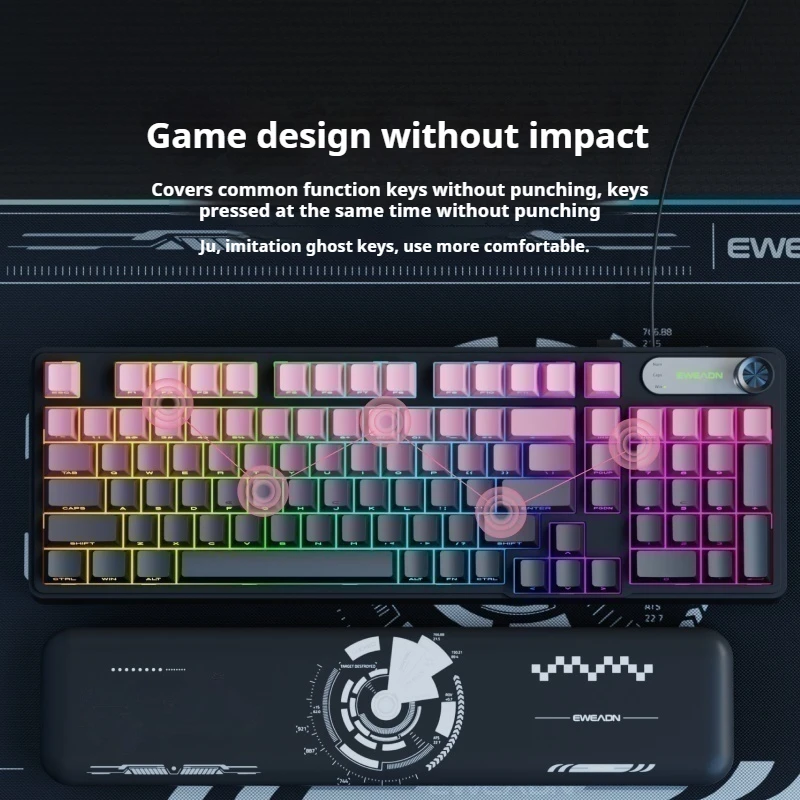 EWEADN Wired Gaming Keyboard, RGB Backlit with Side-Printed Gradient Keycaps, Multimedia Knob Control & Display Screen