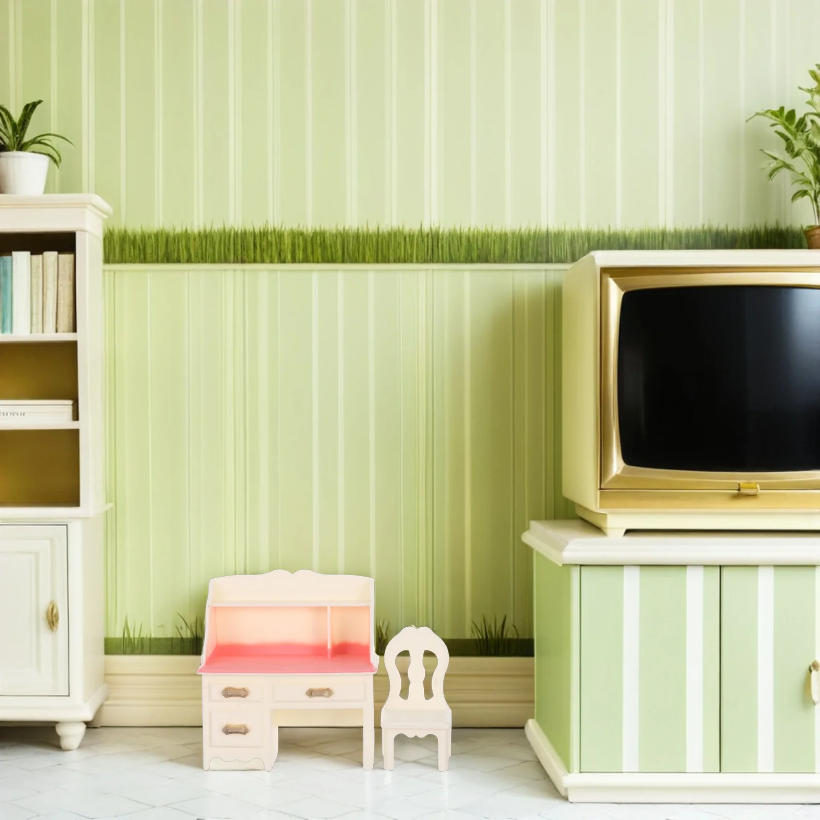 5 مجموعات من طاولات وكرسي أثاث المكاتب المصغرة، تصميم حديث لتزيين مشهد المنزل الصغير، لعب الأدوار الإبداعية