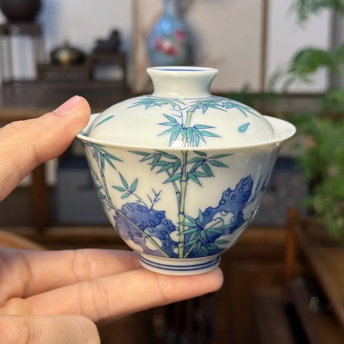 Jingdezhen teacup bucket color bamboo pattern cover bowl gift box packaging