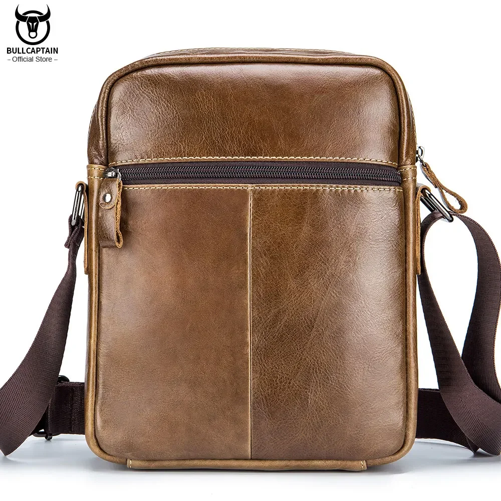 BULLCAPTAIN-Bolso de mensajero de cuero Retro para hombre, bolsos de hombro casuales, bolso con tapa, bolsos de negocios de moda de marca de lujo