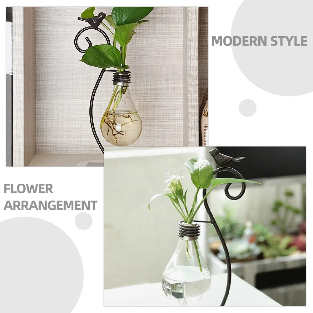 

Glass Flower Vase with Metal Stand Modern Desktop Planter Hydroponic Flower Arrangement Decorative Vase for Home Office