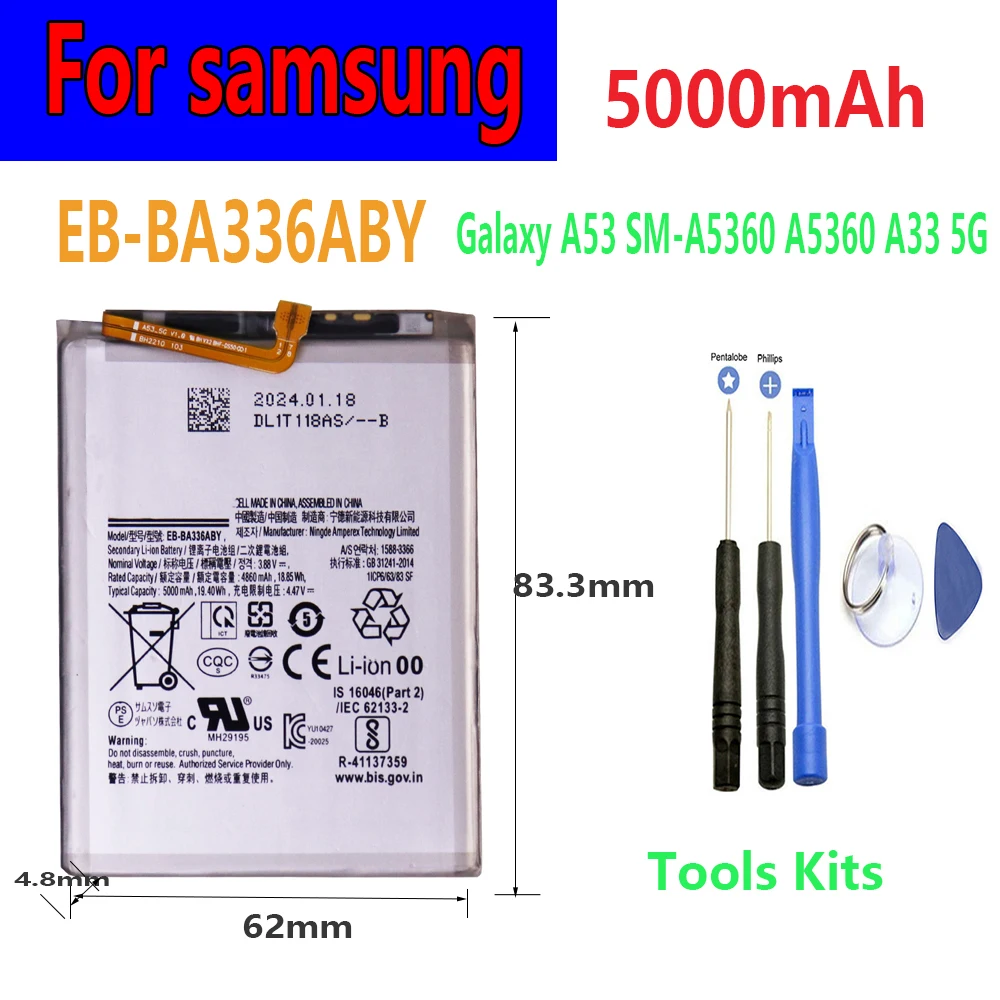 

flash-sale 5000mAh Battery EB-BA336ABY Battery For Samsung Galaxy A33 A53 5G SM-A5360 A536+free tools