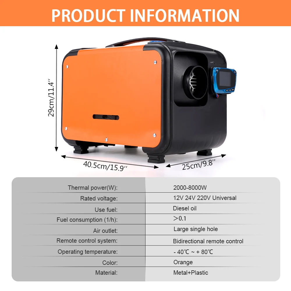 소음기 리모컨 포함 올인원 디젤 에어 히터, 자동차 트럭 보트 RV 주차 디젤 히터, 12V, 24V, 220V