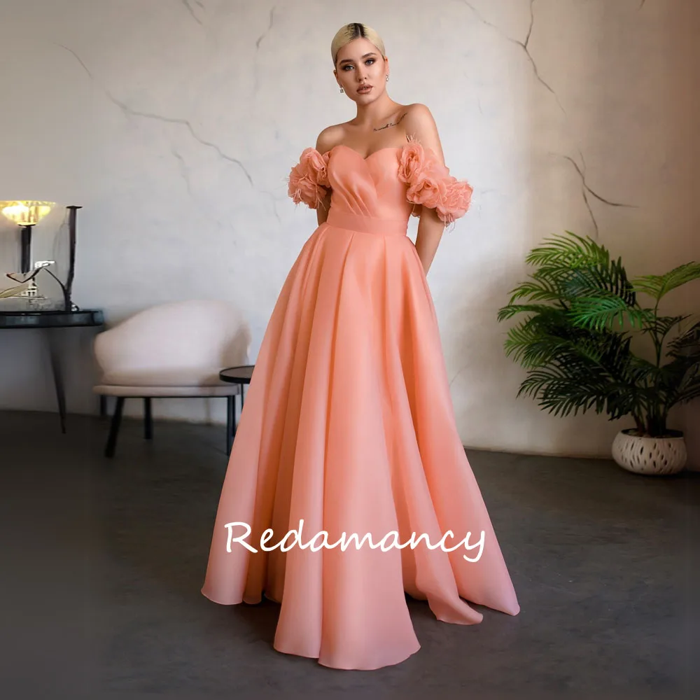 Redamancy индивидуальное милое вечернее платье из органзы с цветами и открытыми плечами, платье для выпускного вечера, элегантное длинное вечернее платье трапециевидной формы в Дубае, 2025 г.
