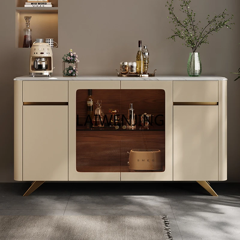 

MJY light luxury marble dining side cabinet integrated storage against the wall saddle leather wine cabinet