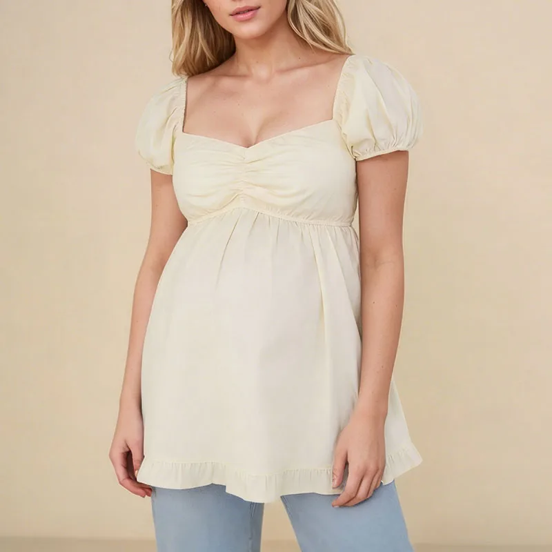 

Women Blouse Shirt New Short Sleeve Square Colla Fold Pregnant Blouse Shirt Women Tops Blouses Shirts Blusas Camisas Blusa Q3096