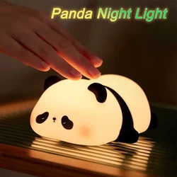 USB Rechargeable LED Night Light Cute Panda Silicone Patting Lamp Sleeping Mood Light Brightness Adjustable Kid Creative Gift