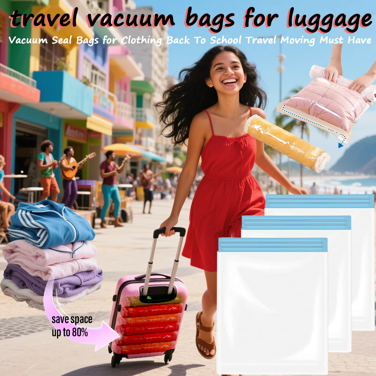 

16 Pack Multiple Sizes Vacuum Storage Bags Hand Roll Durable Space Saver Bags For Clothes Clothing Travel Moving Must Have