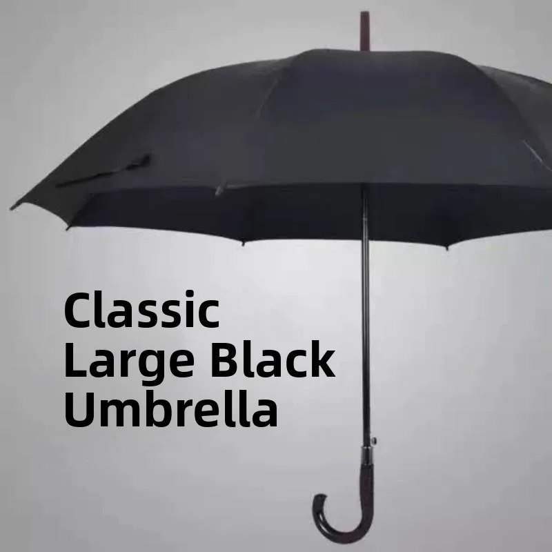 

Black Long Handle Bent Shaft Business Umbrella Company Hotel Vintage Large Size Reinforced 8 Bone 10 Bone Large Rain Umbrella