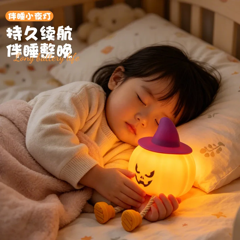 Halloween Themed Witch Hat & Evil Pumpkin Night Lamp Creative Bedside Sleep Companion Table Light for Party Room Decoration