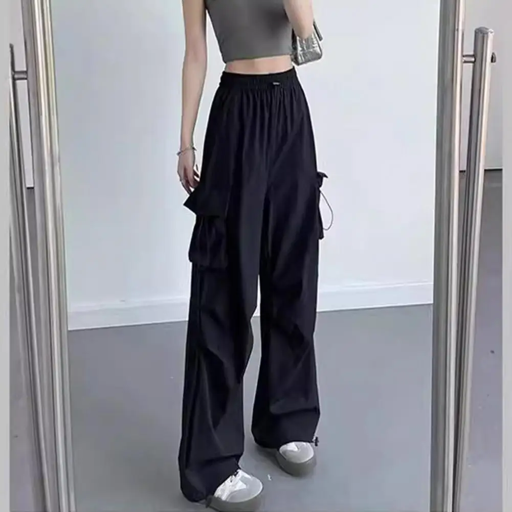 High-waist Cargo Pants High Waist Design Cargo Pants Elastic Waistband Women's Cargo Pants Adjustable High Waisted Trousers