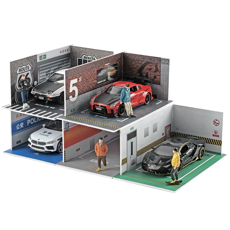 1/32 Assembled PVC Garage Ornaments Car Display Scene Simulation Parking Lot Model Collection Miniature Scenes