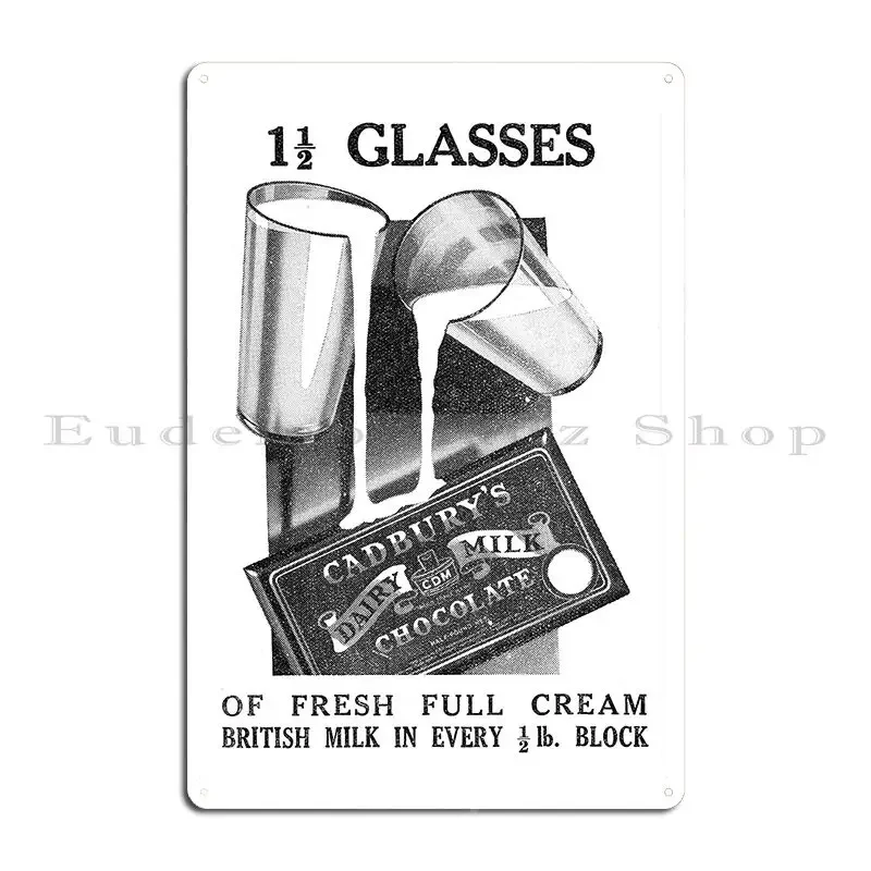 Cadbury S-Póster de placa de Metal publicitario Vintage, Mural de Club personalizado, cartel de estaño de cine personalizado, Chocolate con leche lechera, 1933