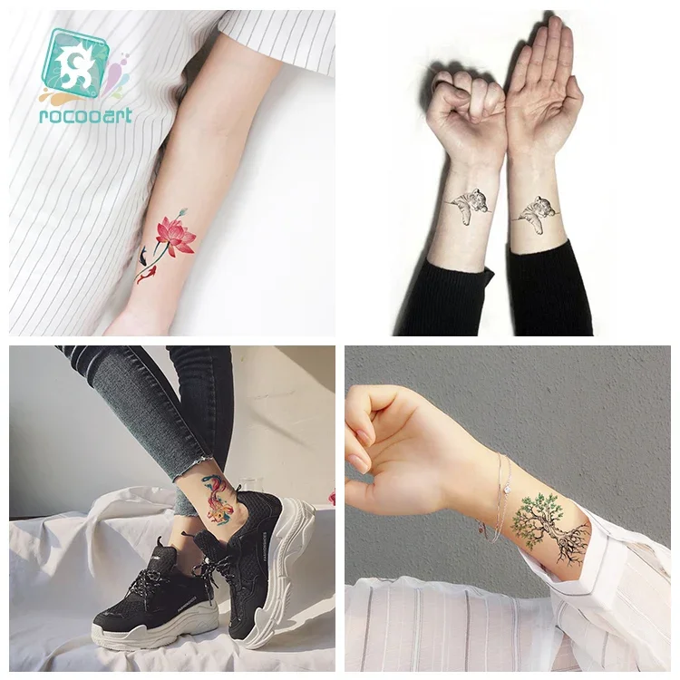 Waterproof Temporary Tattoos Flowers Cat Trees Wolf Flash Tattoo Stickers Boys Girls Body Art For Men Translated Tattoo Sleeve