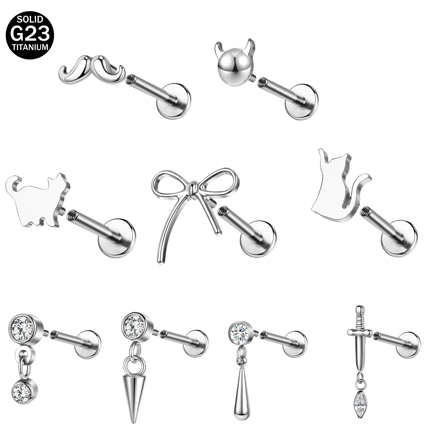 

ZS 1PC 16G G23 Titanium Lip Ring Internal Thread Labret Piercing Silver Color Ear Stud 4mm/6mm/8mm Cartilage Earring Jewelry