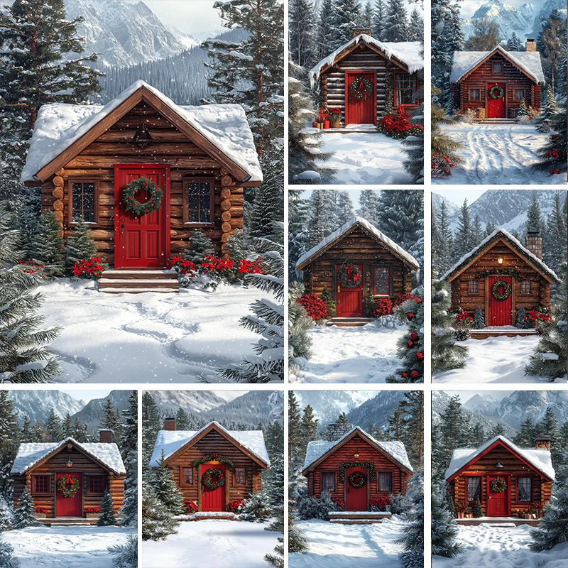 

Photography Background Winter Snowy Mountain House Christmas Holiday Family Portrait Kids Adult Portrait Photo Backdrop Studio