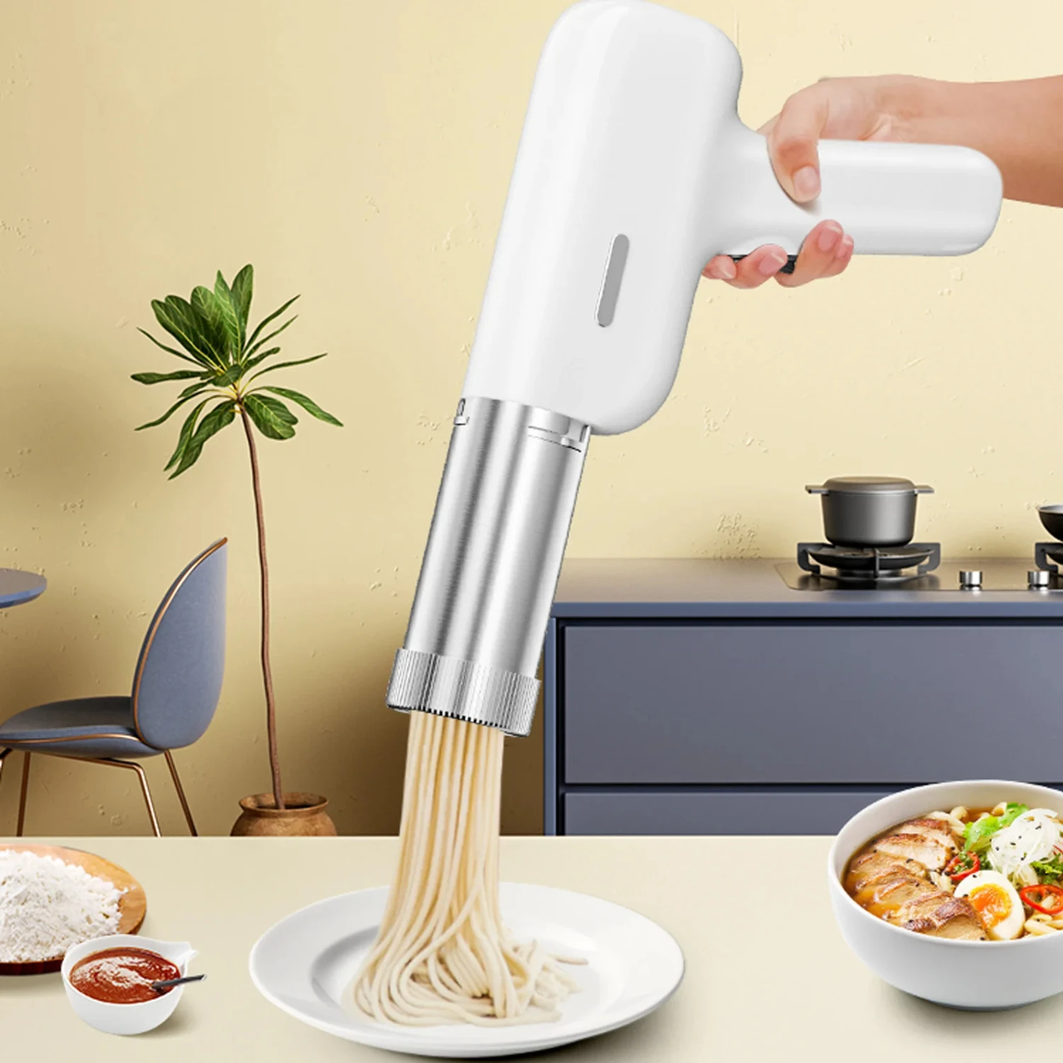 

Handheld Noodle Maker Automatic Rechargeable Small Pasta Maker Machine Noodle Making Machine